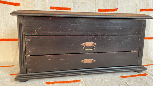 Antique Tabletop Storage Chest - Jewelry Chest - Desktop Storage - with 2 drawers and lift top