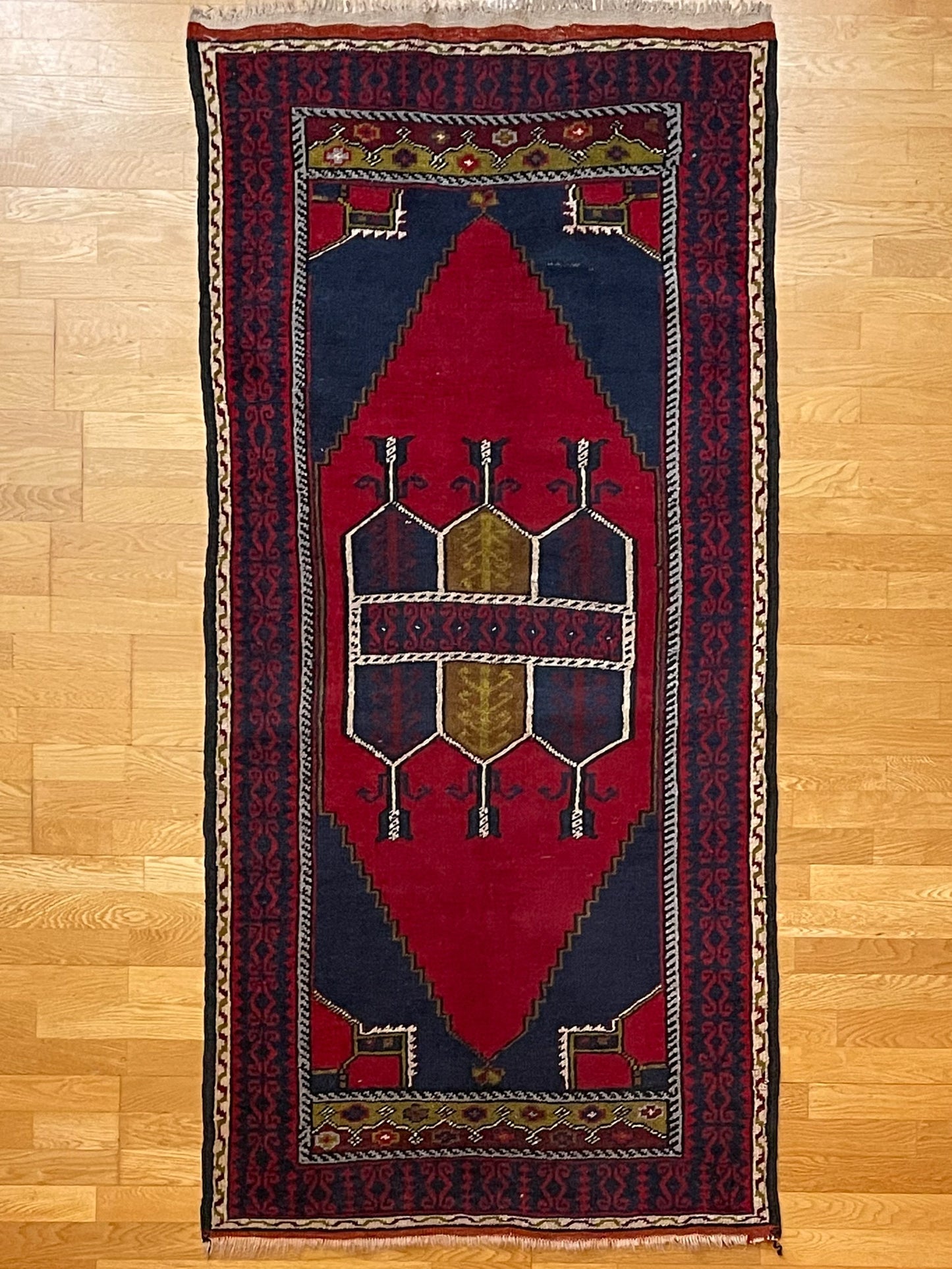 Hand-Knotted Turkish Village Rug, 1940s