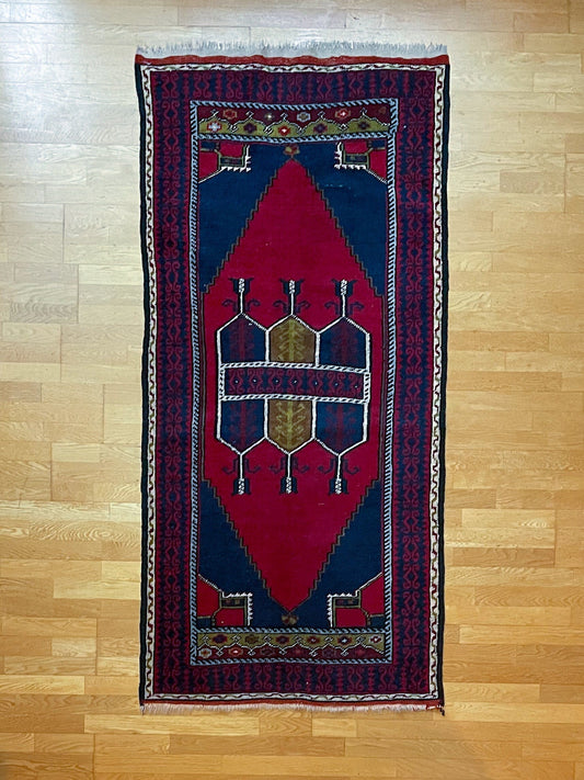 Hand-Knotted Turkish Village Rug, 1940s