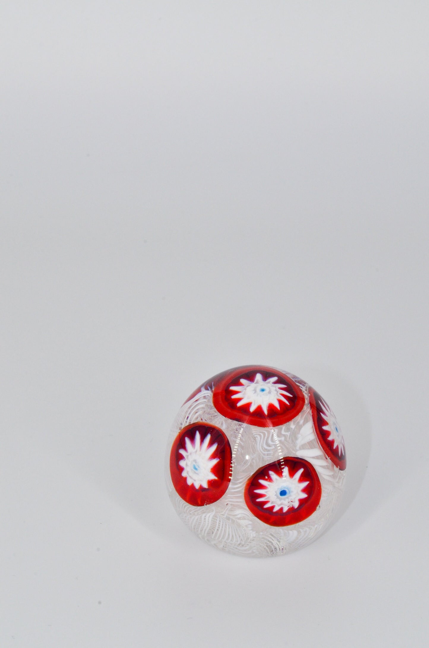 Millefiori Glass Paperweight - Vintage - Latticino - Millefiori on White Lace - Murano Glass Paperweight Mid-Century Modern