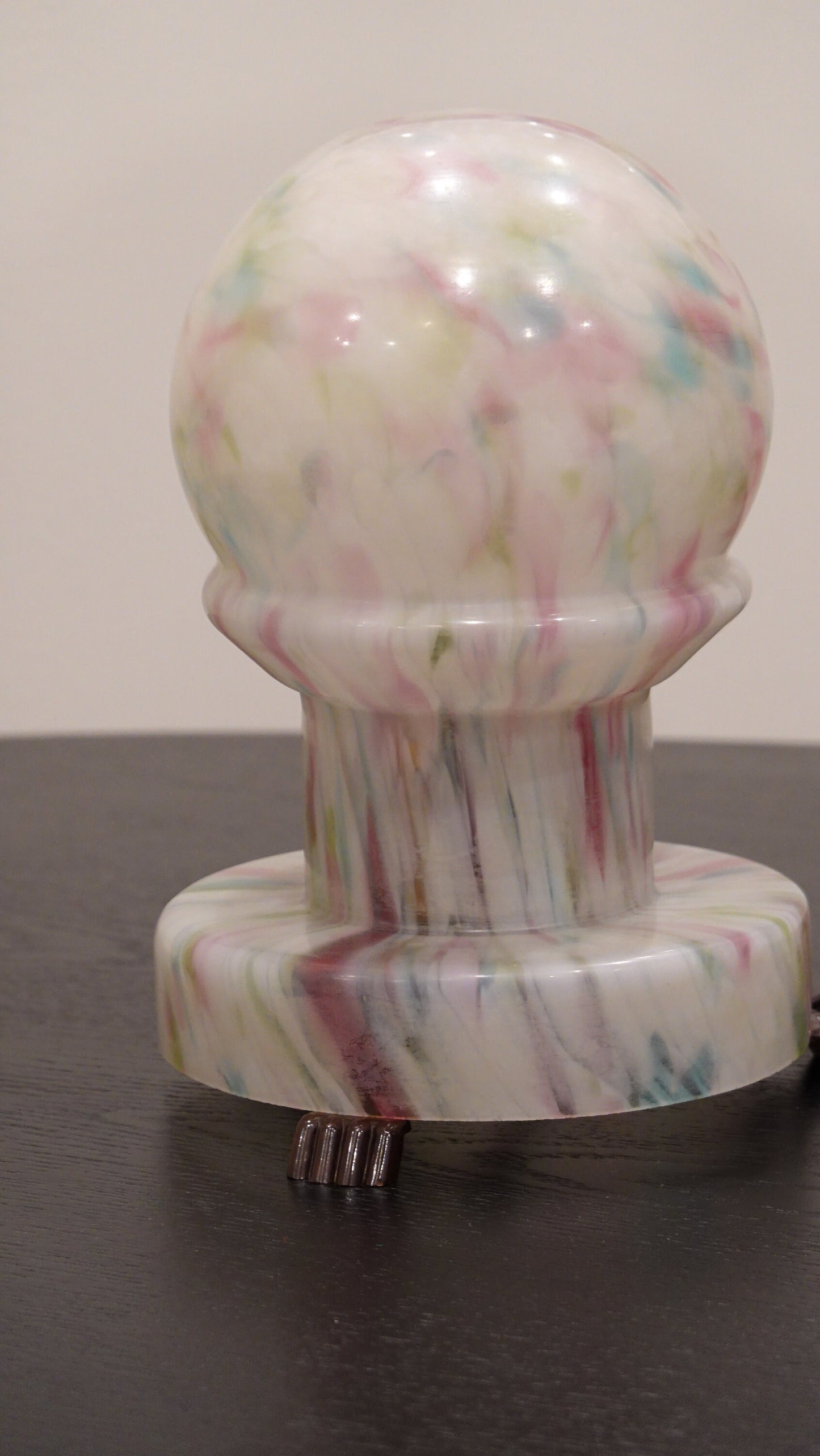 RESERVED Vintage Blown Glass Table Lamp - Ball & Post - Bakelite Base - Frosted Blown Glass - Made in Czechoslovakia and the UK