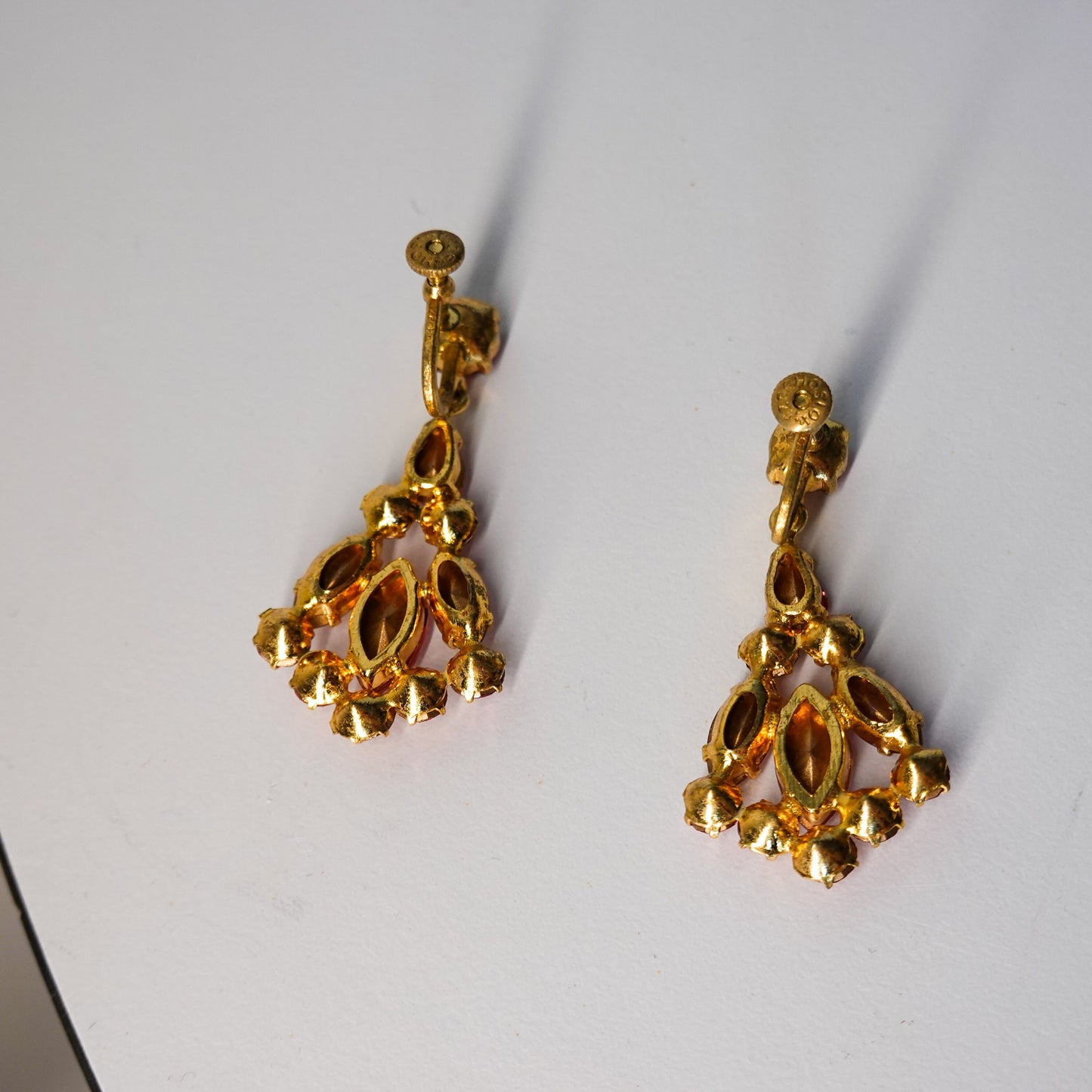 40's - 50's Chandelier Cubic Zirconia Earrings - Pink Czech Rhinestone Earrings - Vintage Glamorous Jewelry - Gold Earrings