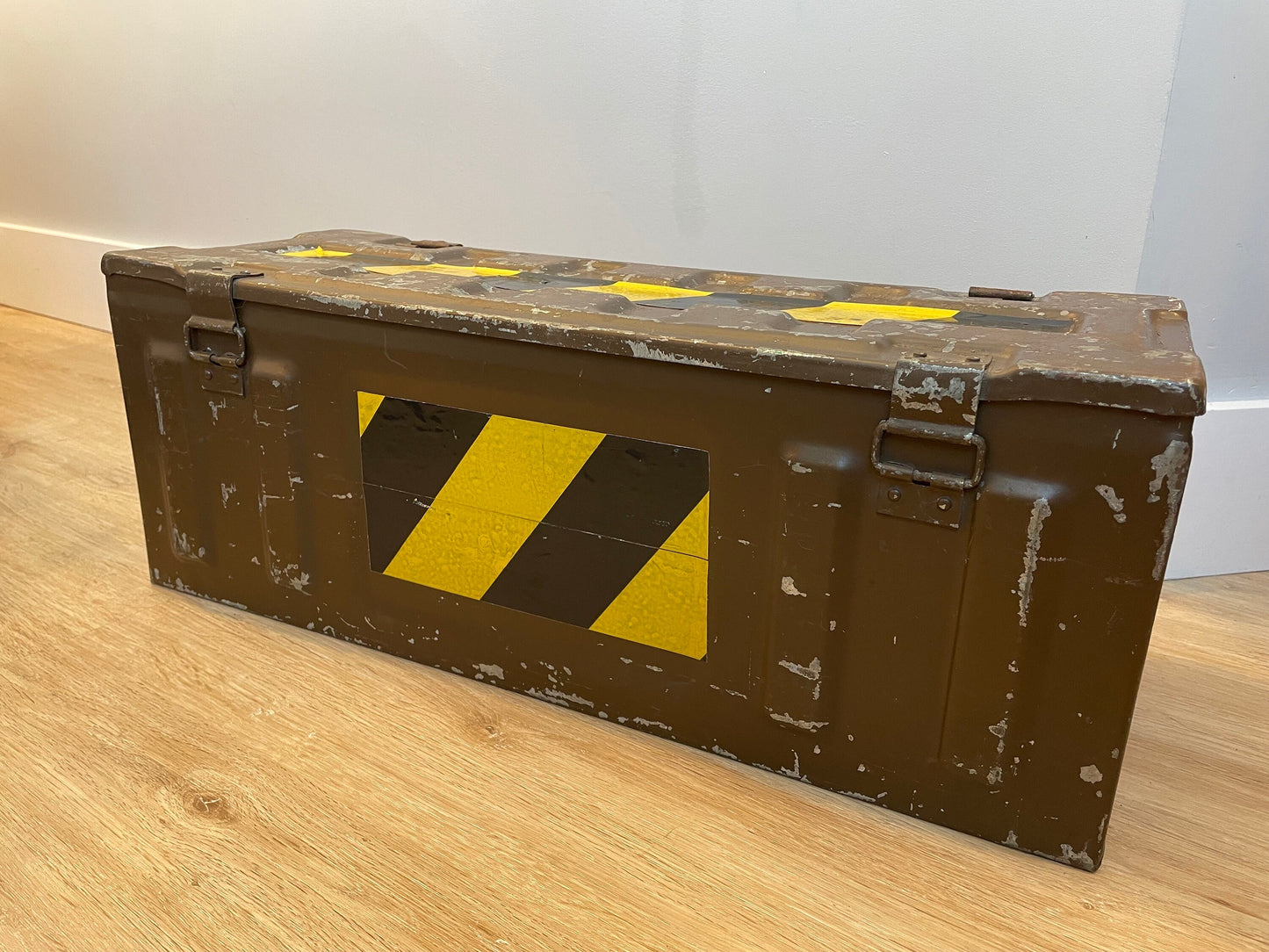 Vintage Foot Locker - United Kingdom Military Surplus WWII - Vintage Metal Industrial Storage Box - Cannon Ammo Box - Small Foot Locker