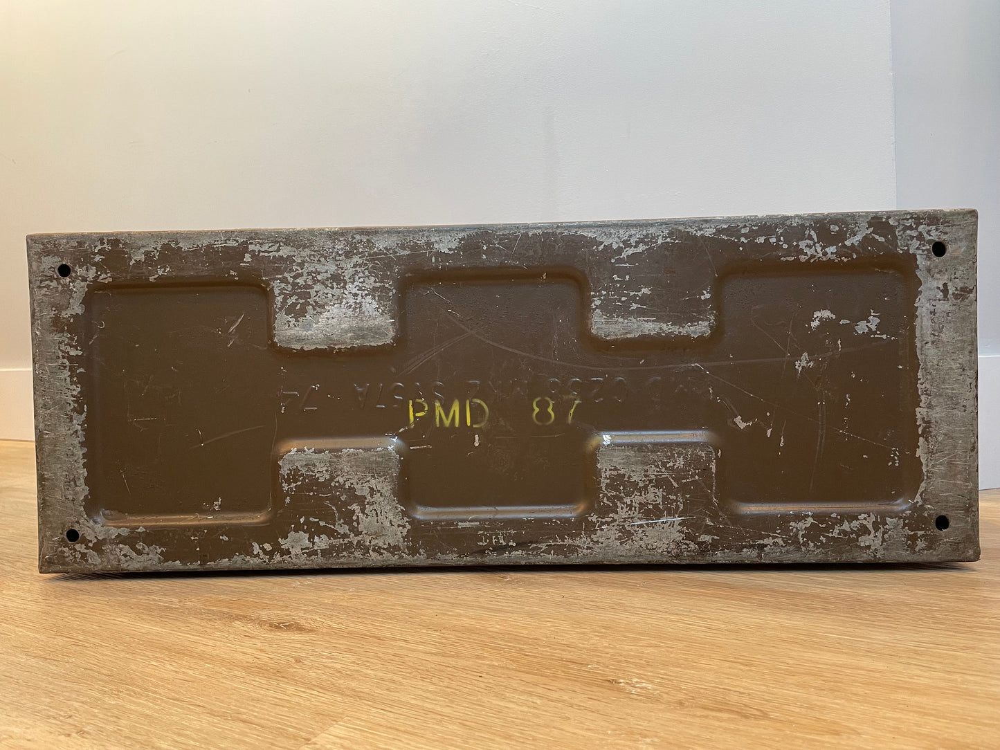 Vintage Foot Locker - United Kingdom Military Surplus WWII - Vintage Metal Industrial Storage Box - Cannon Ammo Box - Small Foot Locker