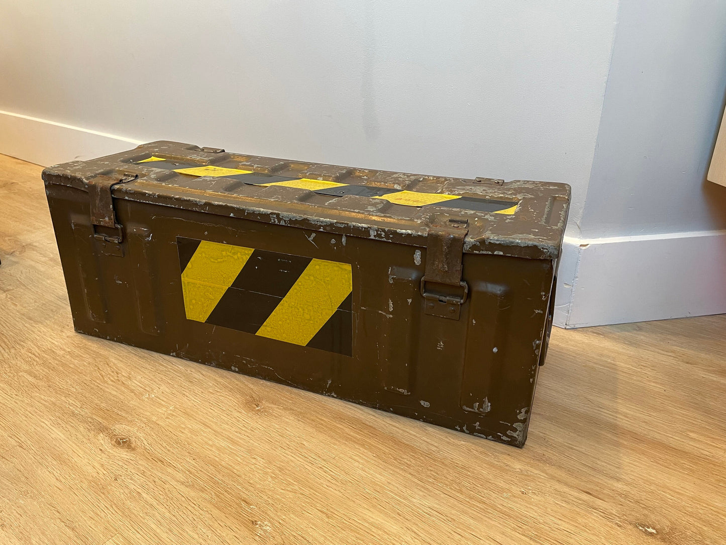 Vintage Foot Locker - United Kingdom Military Surplus WWII - Vintage Metal Industrial Storage Box - Cannon Ammo Box - Small Foot Locker