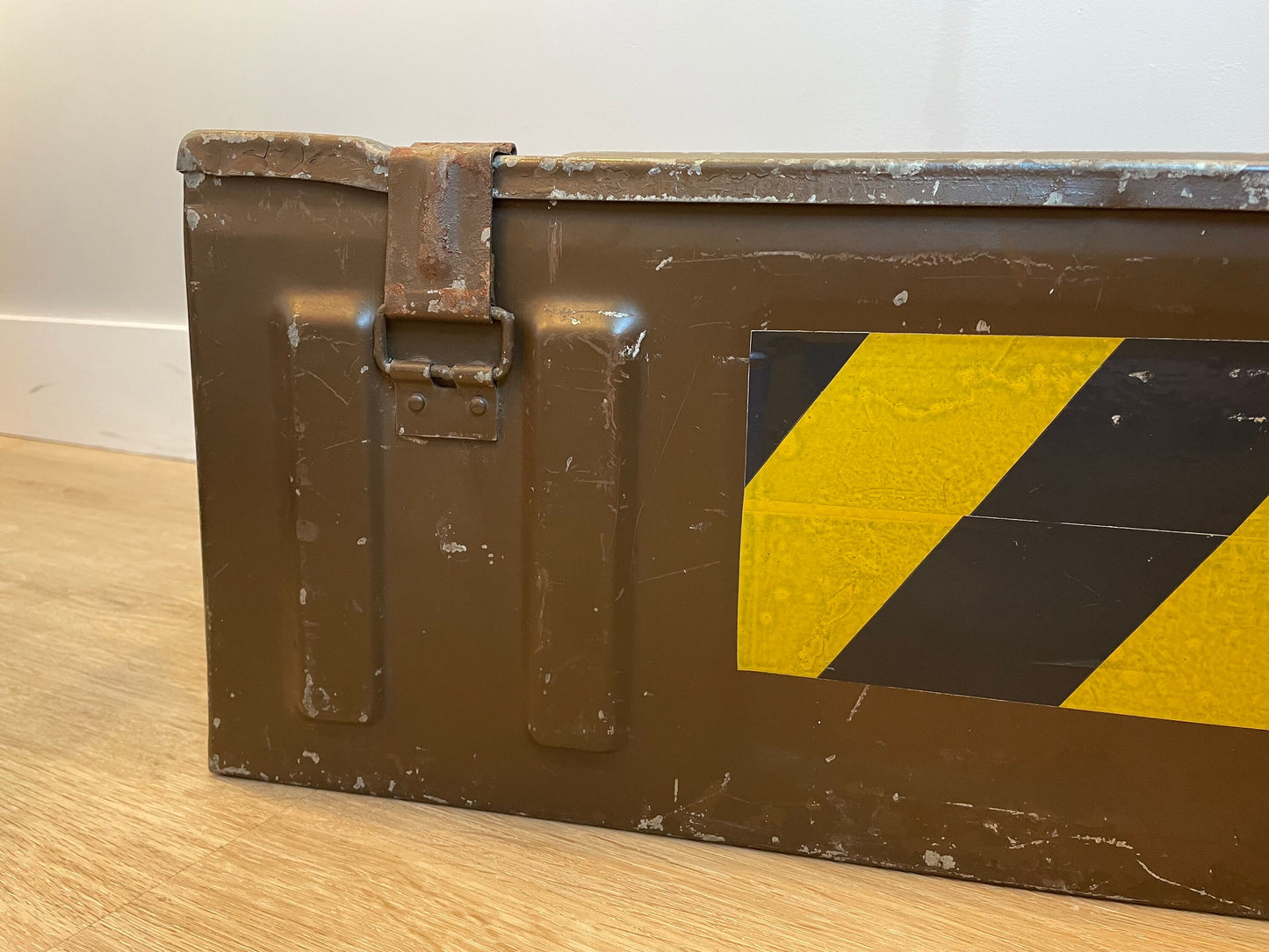 Vintage Foot Locker - United Kingdom Military Surplus WWII - Vintage Metal Industrial Storage Box - Cannon Ammo Box - Small Foot Locker