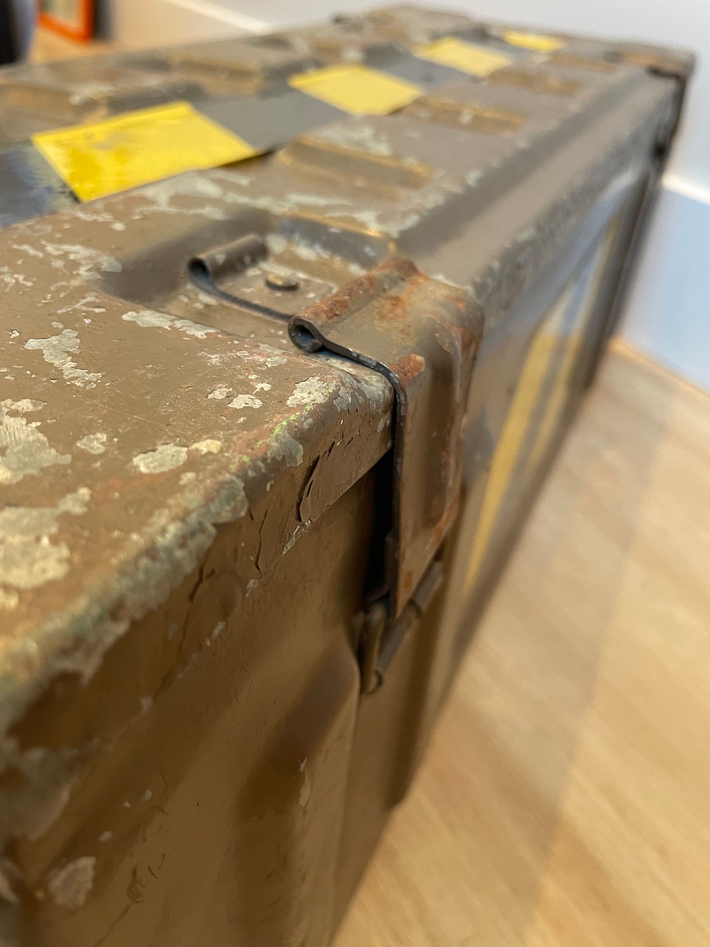Vintage Foot Locker - United Kingdom Military Surplus WWII - Vintage Metal Industrial Storage Box - Cannon Ammo Box - Small Foot Locker