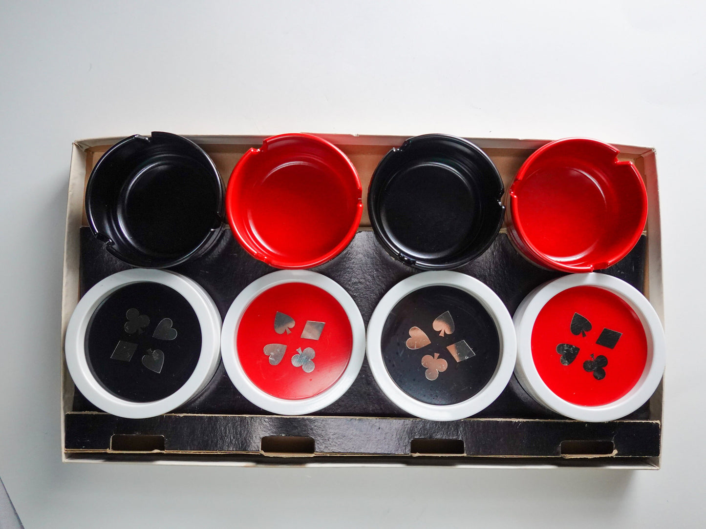 Vintage Poker Night Coaster and Ashtray Set - With Original Box - 1960's Party Set - Queen of Hearts