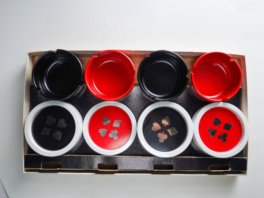 Vintage Poker Night Coaster and Ashtray Set - With Original Box - 1960's Party Set - Queen of Hearts