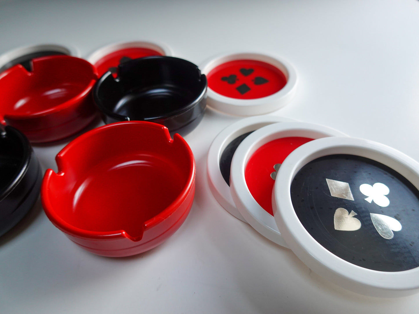 Vintage Poker Night Coaster and Ashtray Set - With Original Box - 1960's Party Set - Queen of Hearts