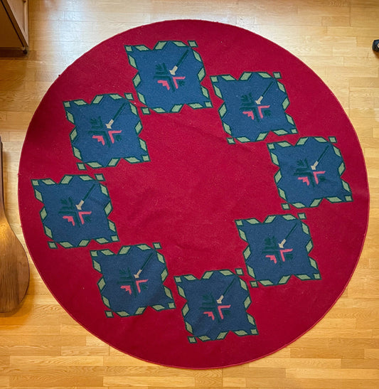 7 Foot Circle Carpet - Handwoven Wool Geometric Area Rug - Vintage Kilim Rug