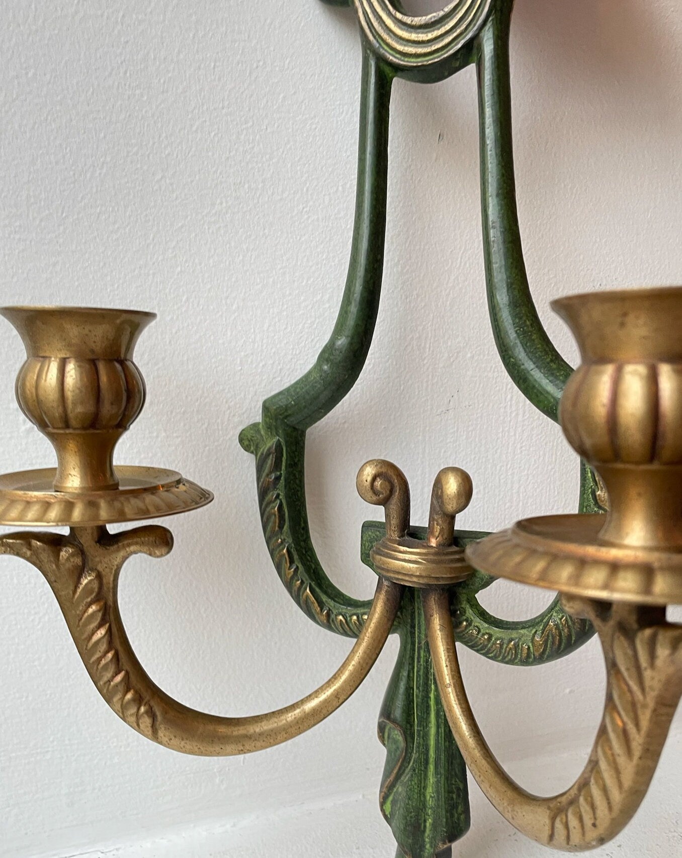 Pair of Brass Wall Sconces - Wall Mounted Double Arm Candle Holder - Vintage Candle Holder