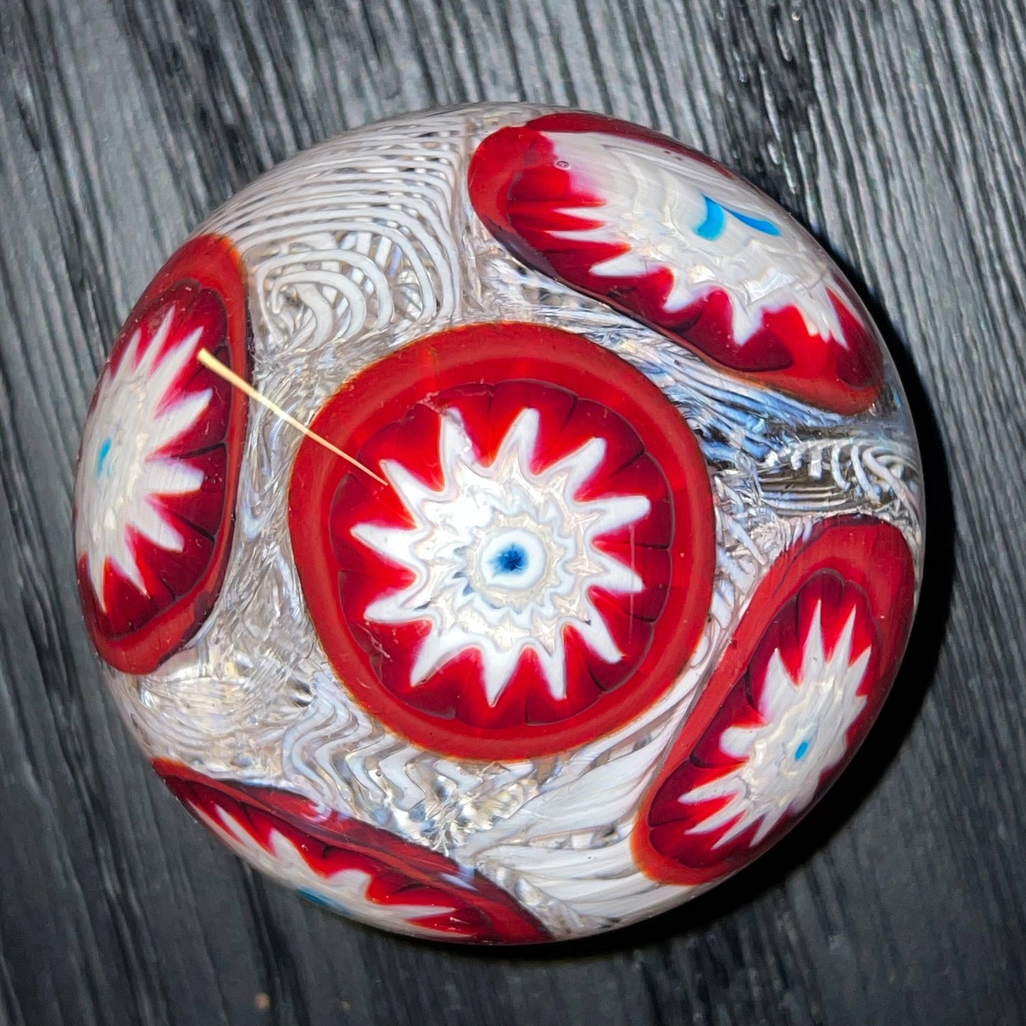 Millefiori Glass Paperweight - Vintage - Latticino - Millefiori on White Lace - Murano Glass Paperweight Mid-Century Modern