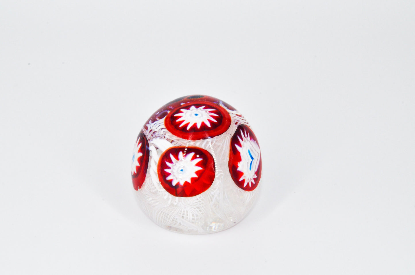 Millefiori Glass Paperweight - Vintage - Latticino - Millefiori on White Lace - Murano Glass Paperweight Mid-Century Modern