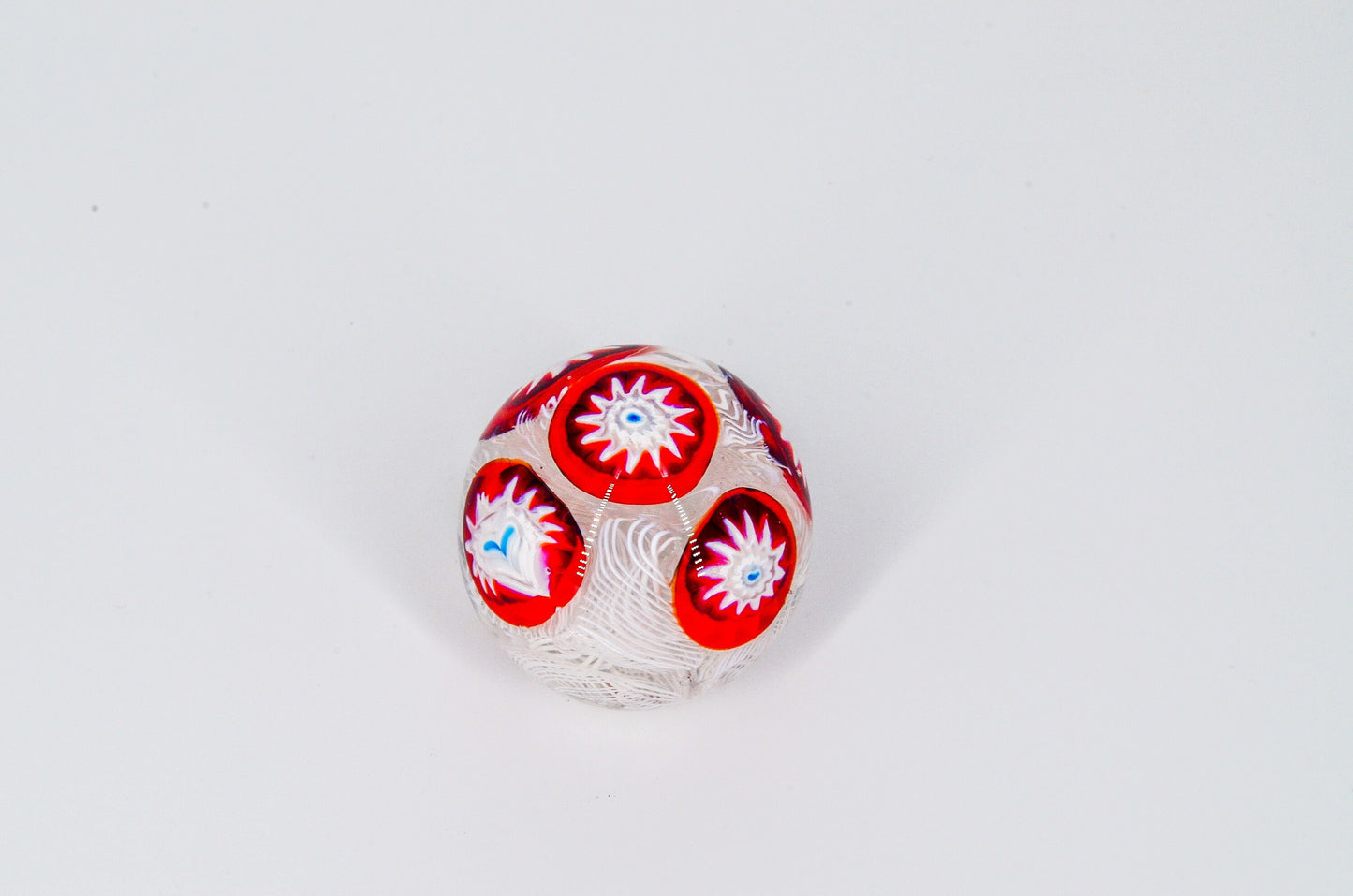 Millefiori Glass Paperweight - Vintage - Latticino - Millefiori on White Lace - Murano Glass Paperweight Mid-Century Modern