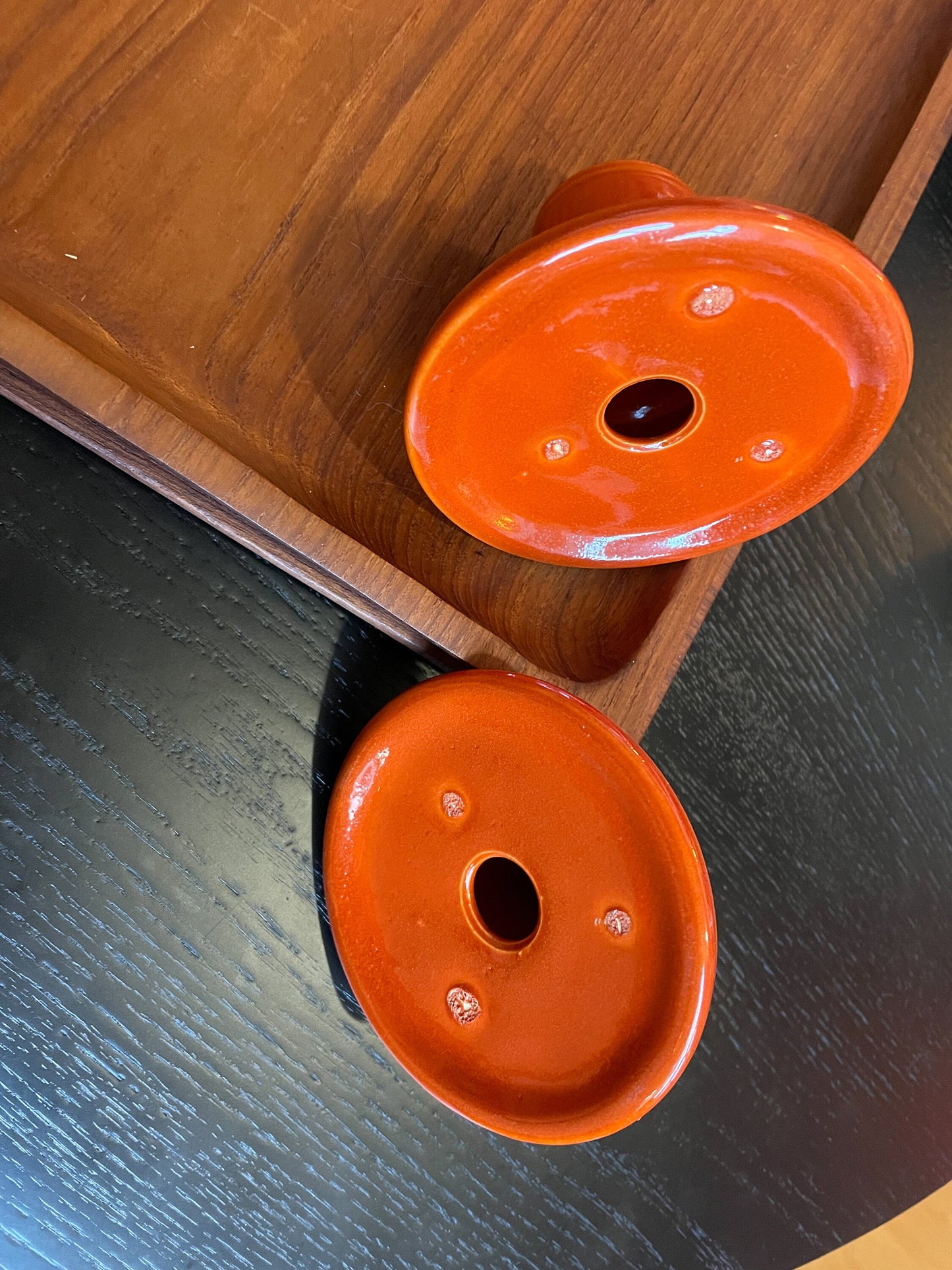 Ceramic Candle Holders - Vintage Bright Orange with Sparkling Glossy Glaze - Handmade Ceramic Candle Holders - Space Age Design - 1970s Home