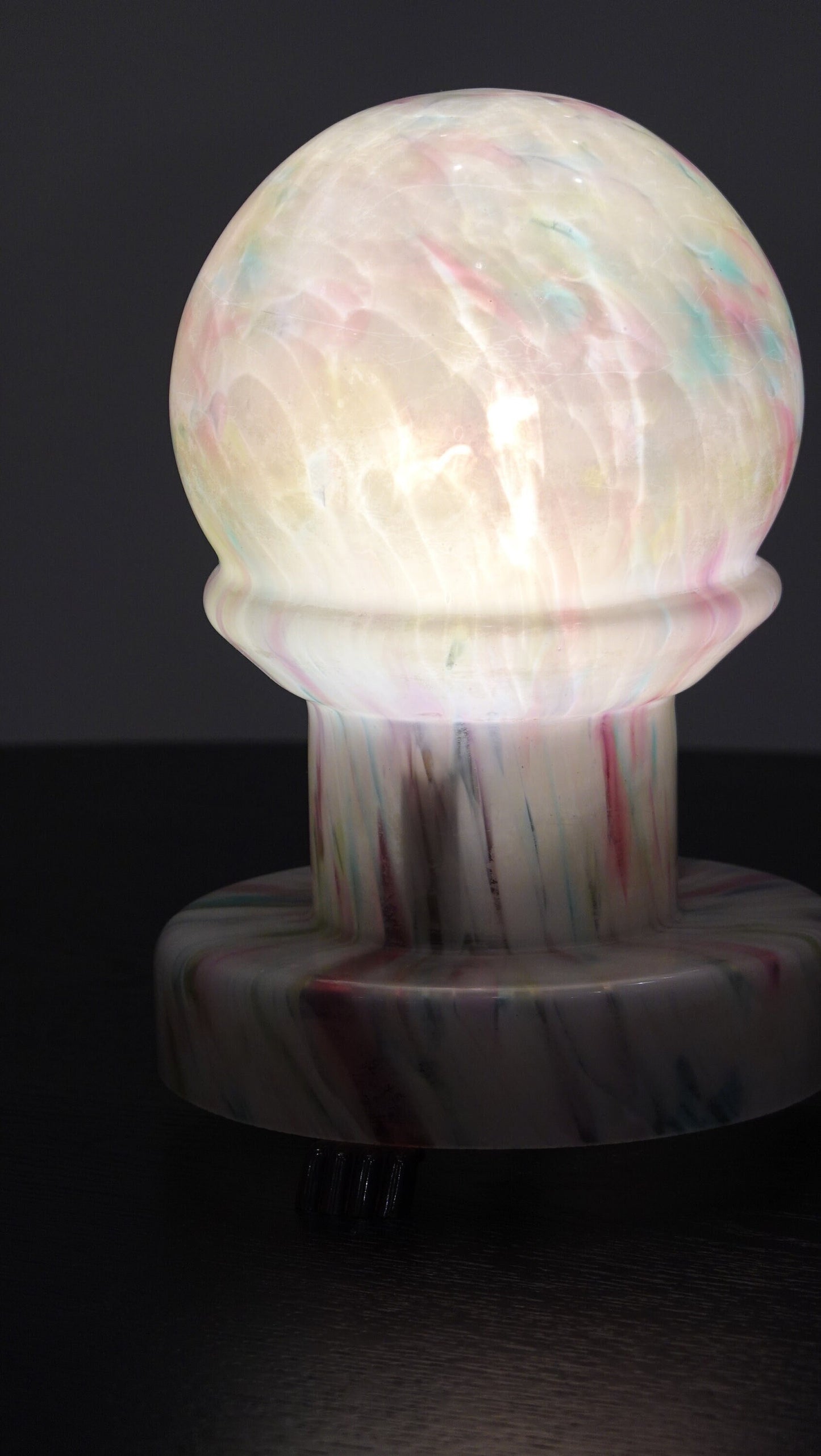 RESERVED Vintage Blown Glass Table Lamp - Ball & Post - Bakelite Base - Frosted Blown Glass - Made in Czechoslovakia and the UK