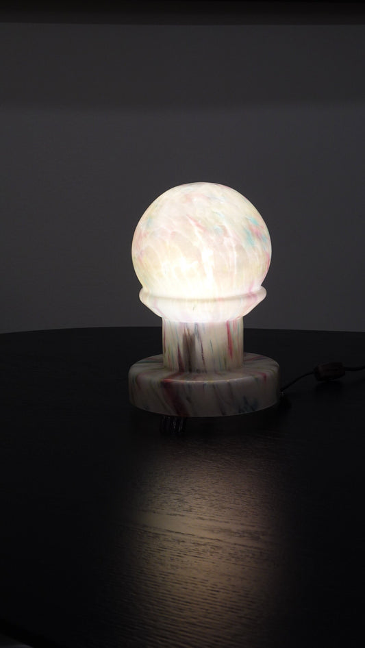 RESERVED Vintage Blown Glass Table Lamp - Ball & Post - Bakelite Base - Frosted Blown Glass - Made in Czechoslovakia and the UK