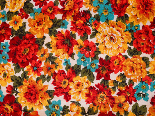 50's Floral Screen Printed Fabric Remnant - 5th Avenue Designs Inc. - Vintage Decorator Fabric Bright Florals - Free Shipping
