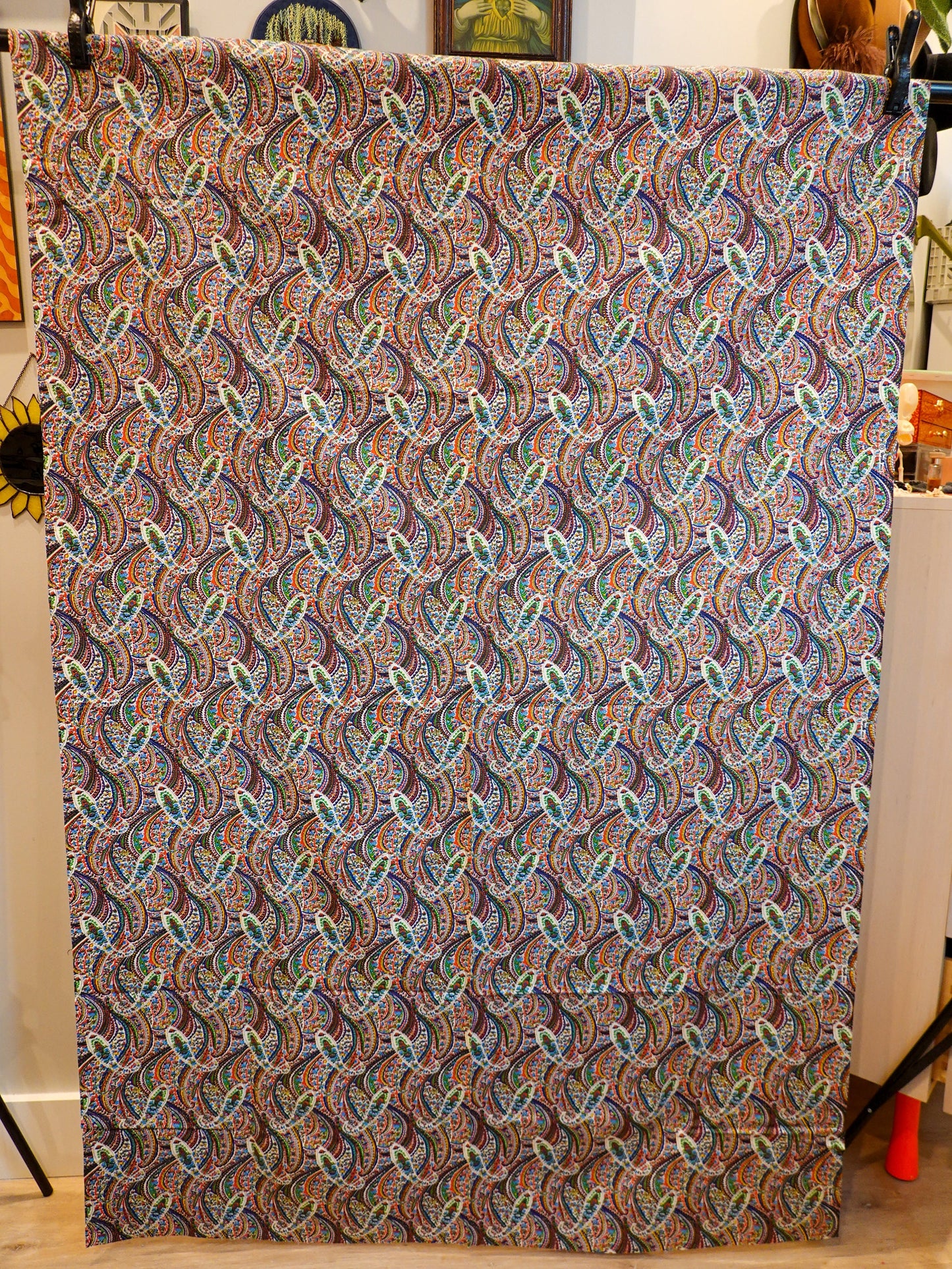Fantastic Vintage 60's-70's Rainbow Paisley Fabric - Wamsutta Mills Fabric - 45" by 67"