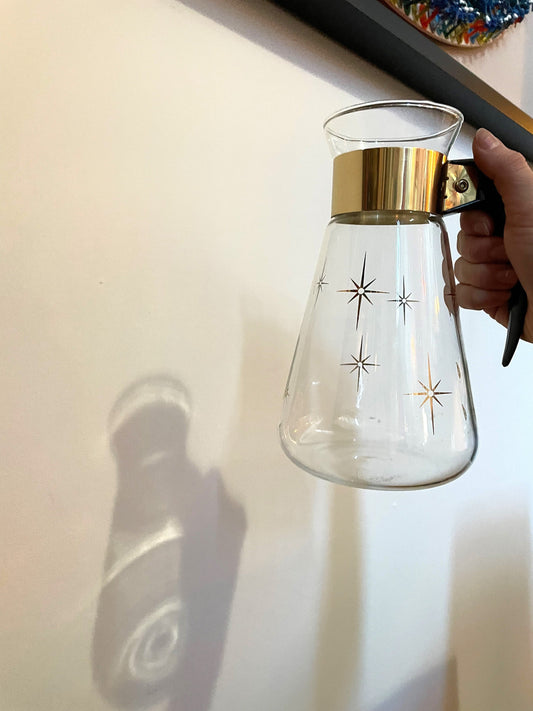 Atomic Starburst Carafe by Corning - Gold Tone Details - Heat Proof Glass