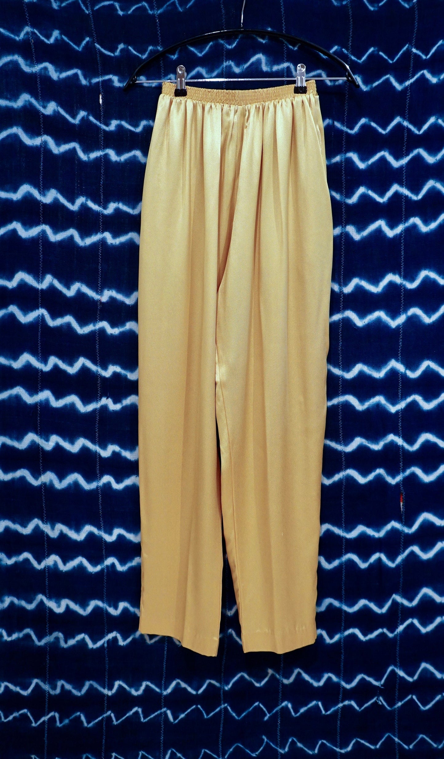 70's Two Piece Silk Blouse and Pant Set with Mirrored Buttons, Elastic Waist & Pockets - Genderless