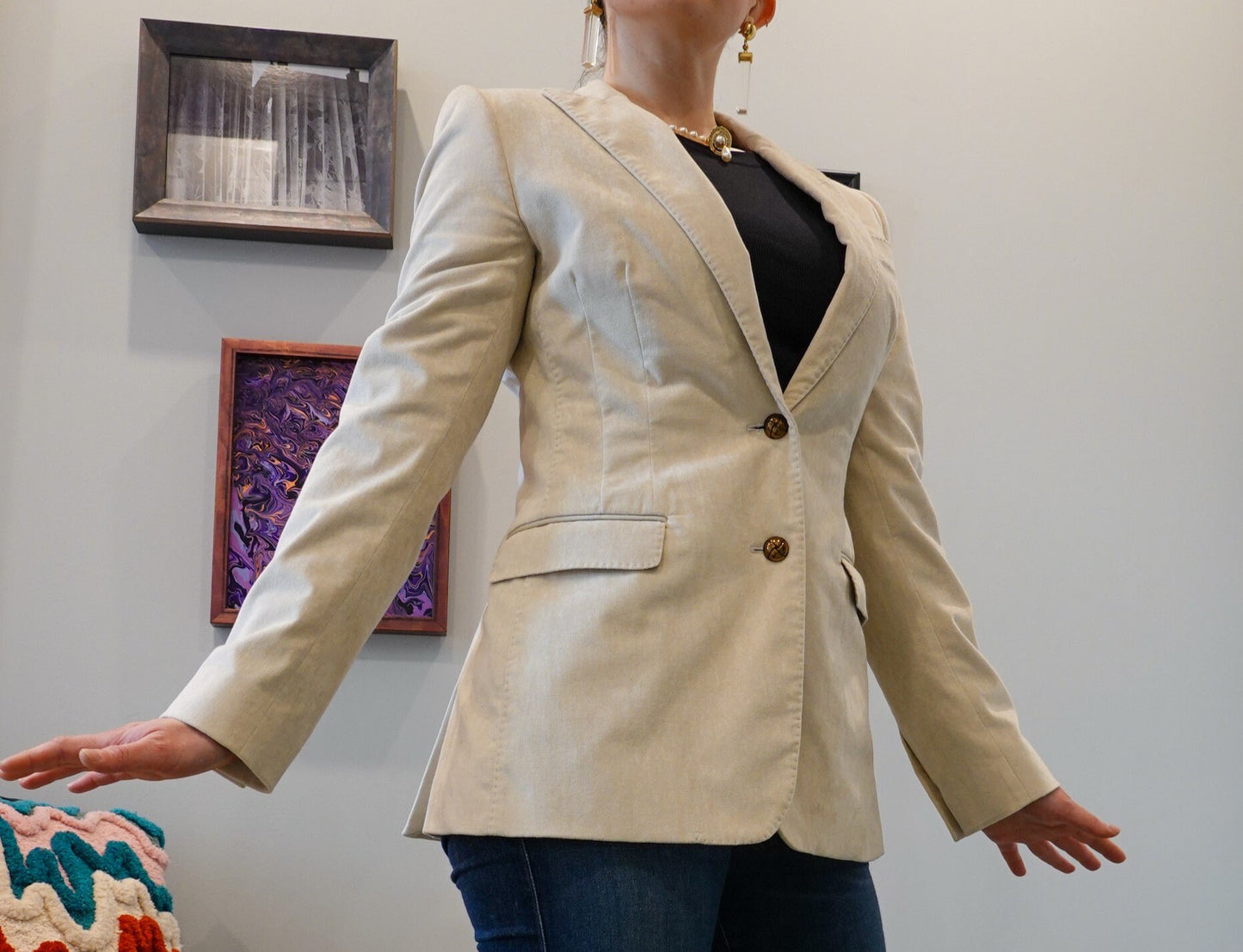 Vintage Dolce & Gabbana Single Breasted Blazer - Beige Cotton - Small or Medium