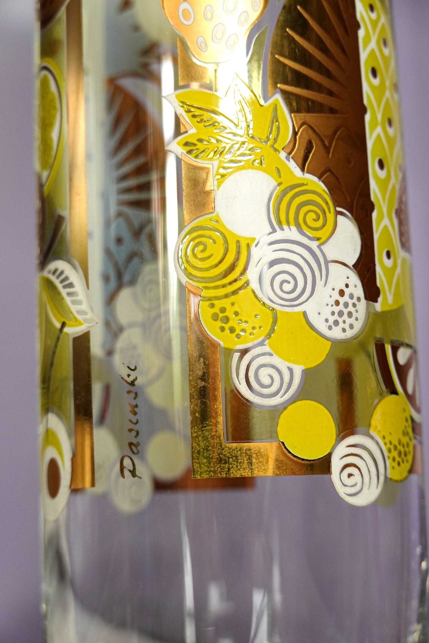 Vintage Pasinski Cocktail Stirrer in 22k Gold Fruit Pattern - Midcentury Modern Barware