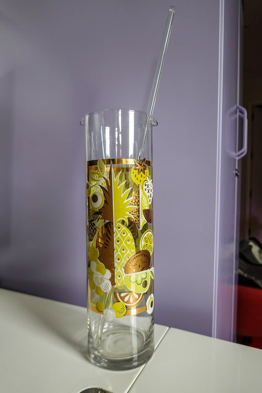 Vintage Pasinski Cocktail Stirrer in 22k Gold Fruit Pattern - Midcentury Modern Barware