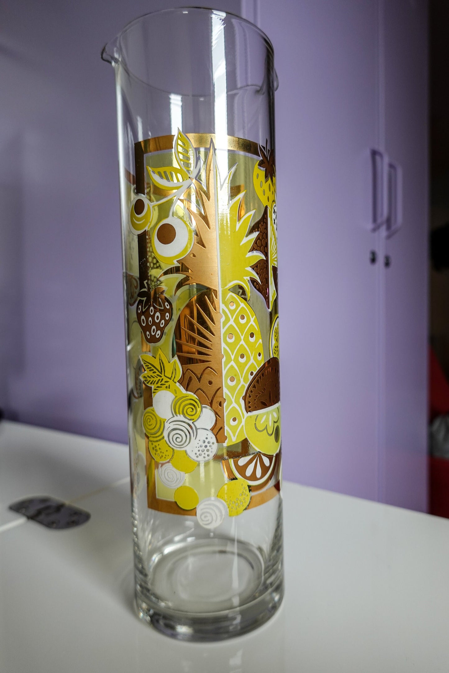 Vintage Pasinski Cocktail Stirrer in 22k Gold Fruit Pattern - Midcentury Modern Barware