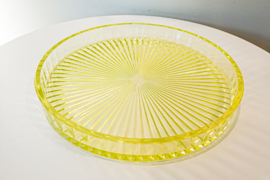 Heavy Vaseline Glass 12 Round Tray - Uranium Glass