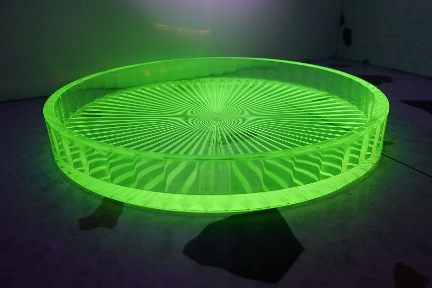 Heavy Vaseline Glass 12 Round Tray - Uranium Glass