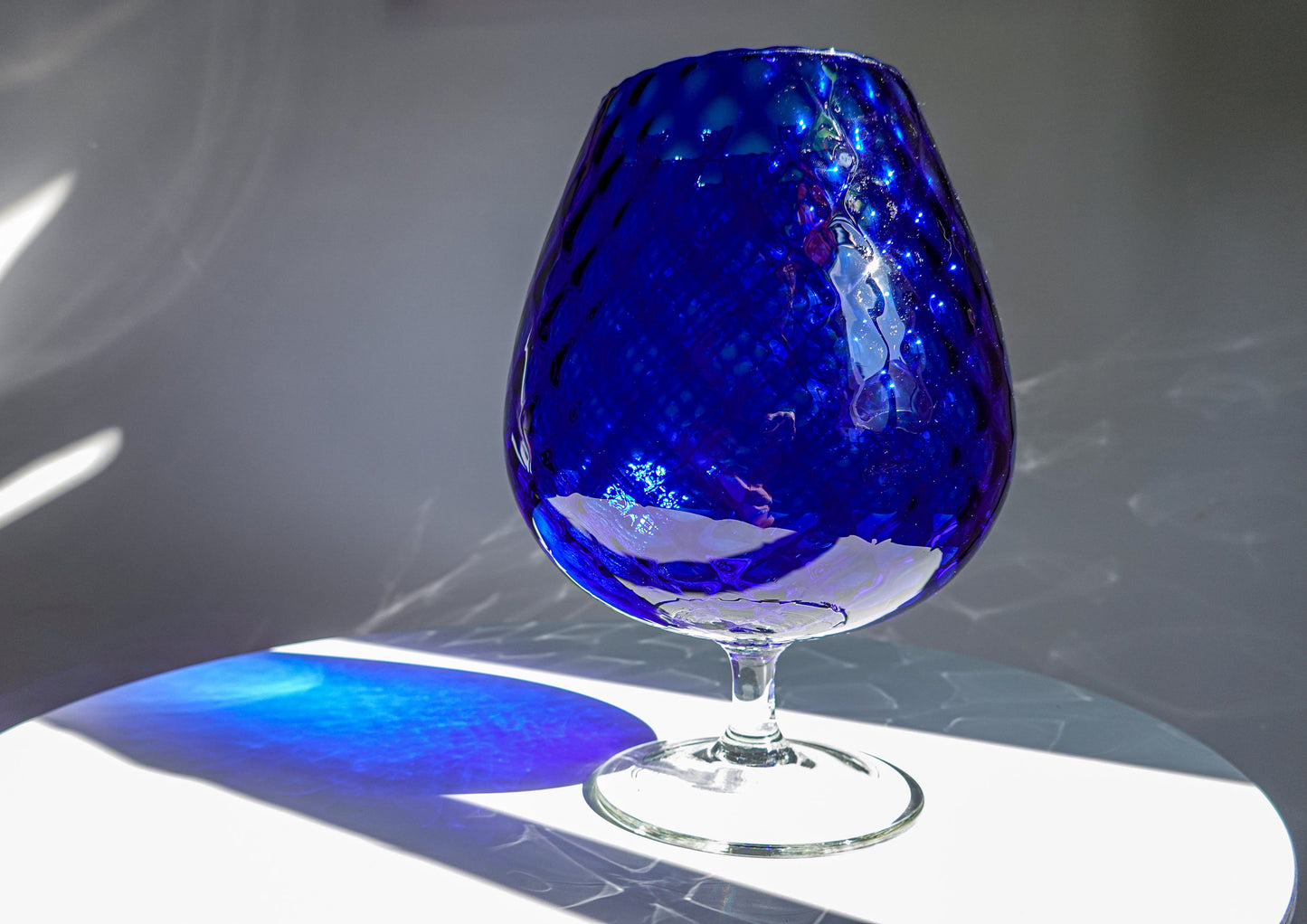 60's Vintage Italian Empoli Vase - Large Optical Glass - Footed Glass with Relief Pattern - Cobalt Blue Vase
