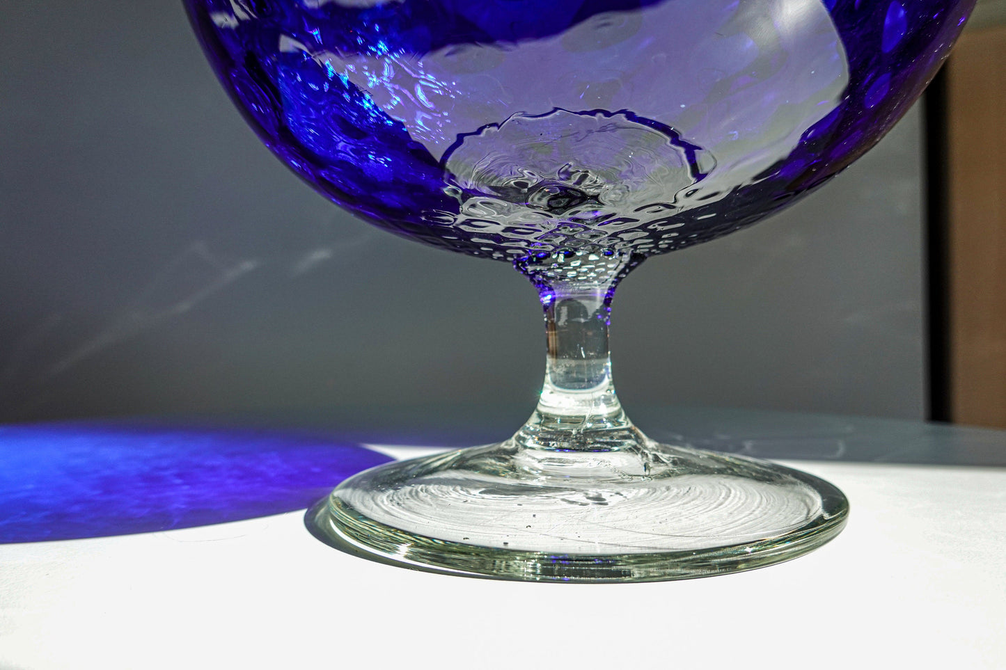 60's Vintage Italian Empoli Vase - Large Optical Glass - Footed Glass with Relief Pattern - Cobalt Blue Vase