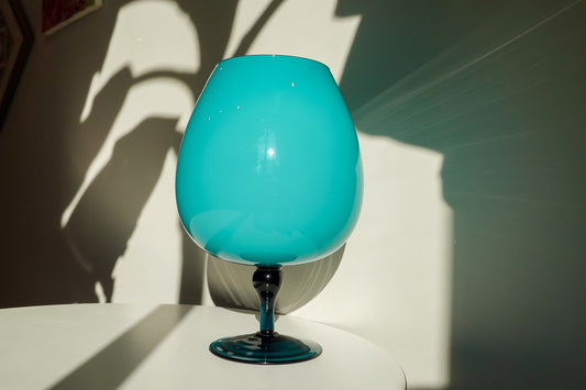 60's Vintage Italian Empoli Vase - Teal Opaline Glass - Footed Vase - Peacock Teal Vintage Vase