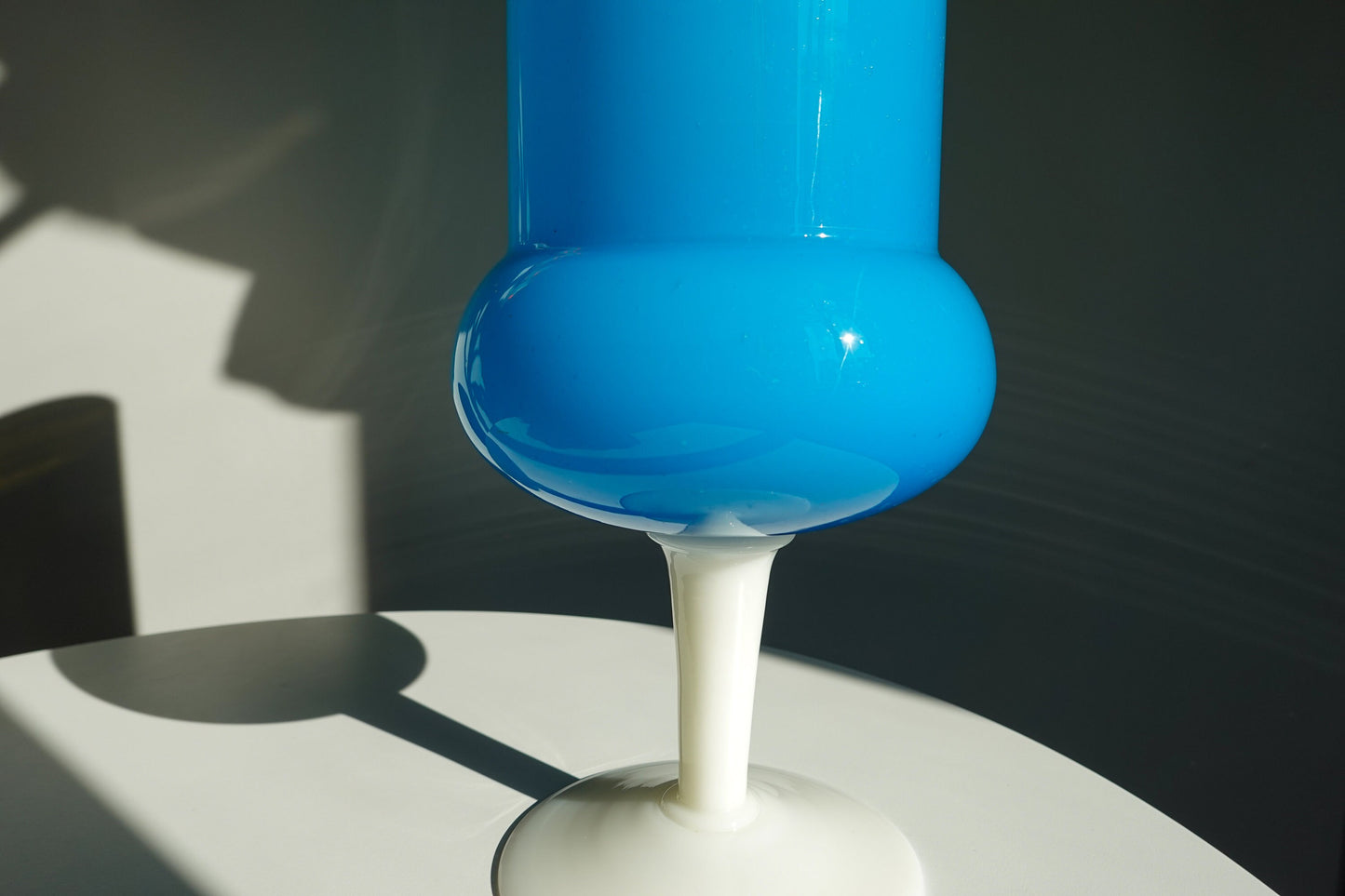 60's Opaline Glass - Tall Footed White and Blue Blown Glass Vase - Super Tall Vase - Vintage Empoli Vase