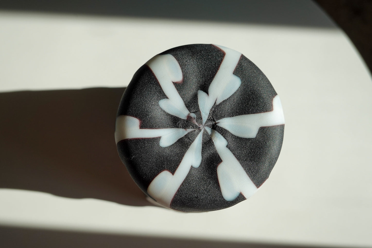 Vintage Handmade Squiggle Art Glass Vase - Matte Black and White Vase - Handmade Artisan Vase - High Contrast Pattern Vase