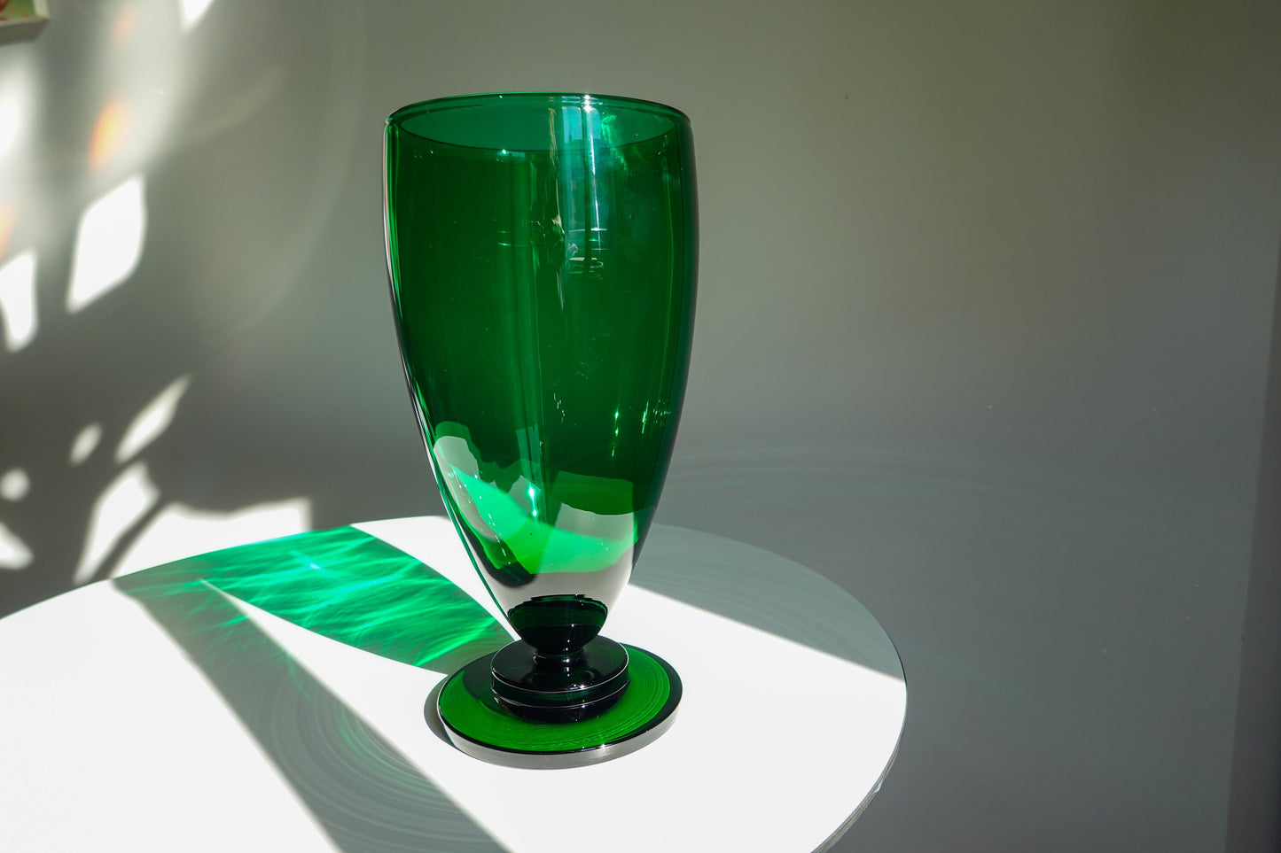 30's - 40's Art Deco Emerald Green Footed Vase - Vintage Large, Heavy Glass Vase - Vintage Pedestal Vase