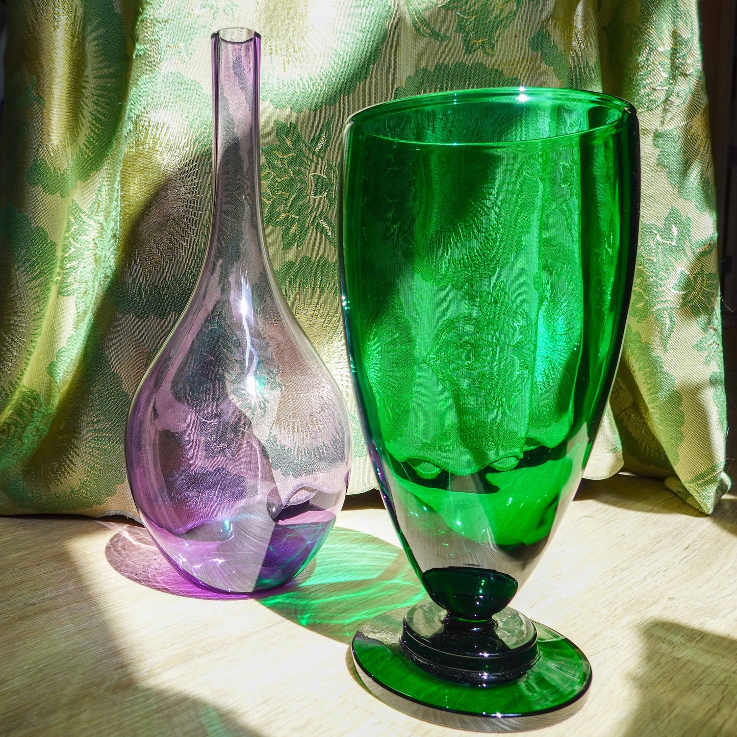 30's - 40's Art Deco Emerald Green Footed Vase - Vintage Large, Heavy Glass Vase - Vintage Pedestal Vase