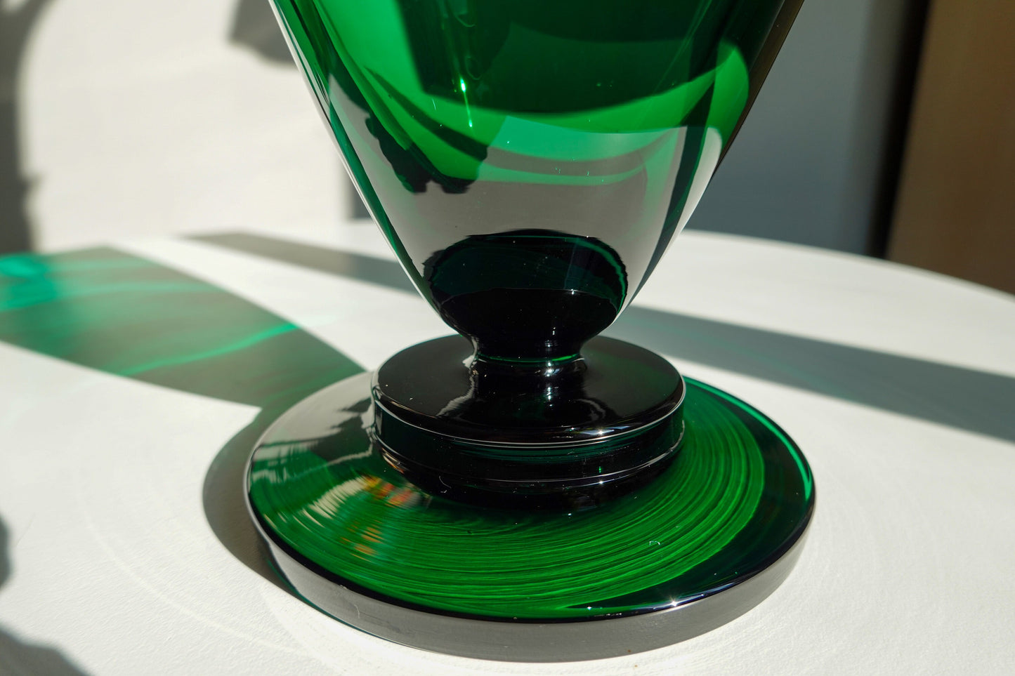 30's - 40's Art Deco Emerald Green Footed Vase - Vintage Large, Heavy Glass Vase - Vintage Pedestal Vase