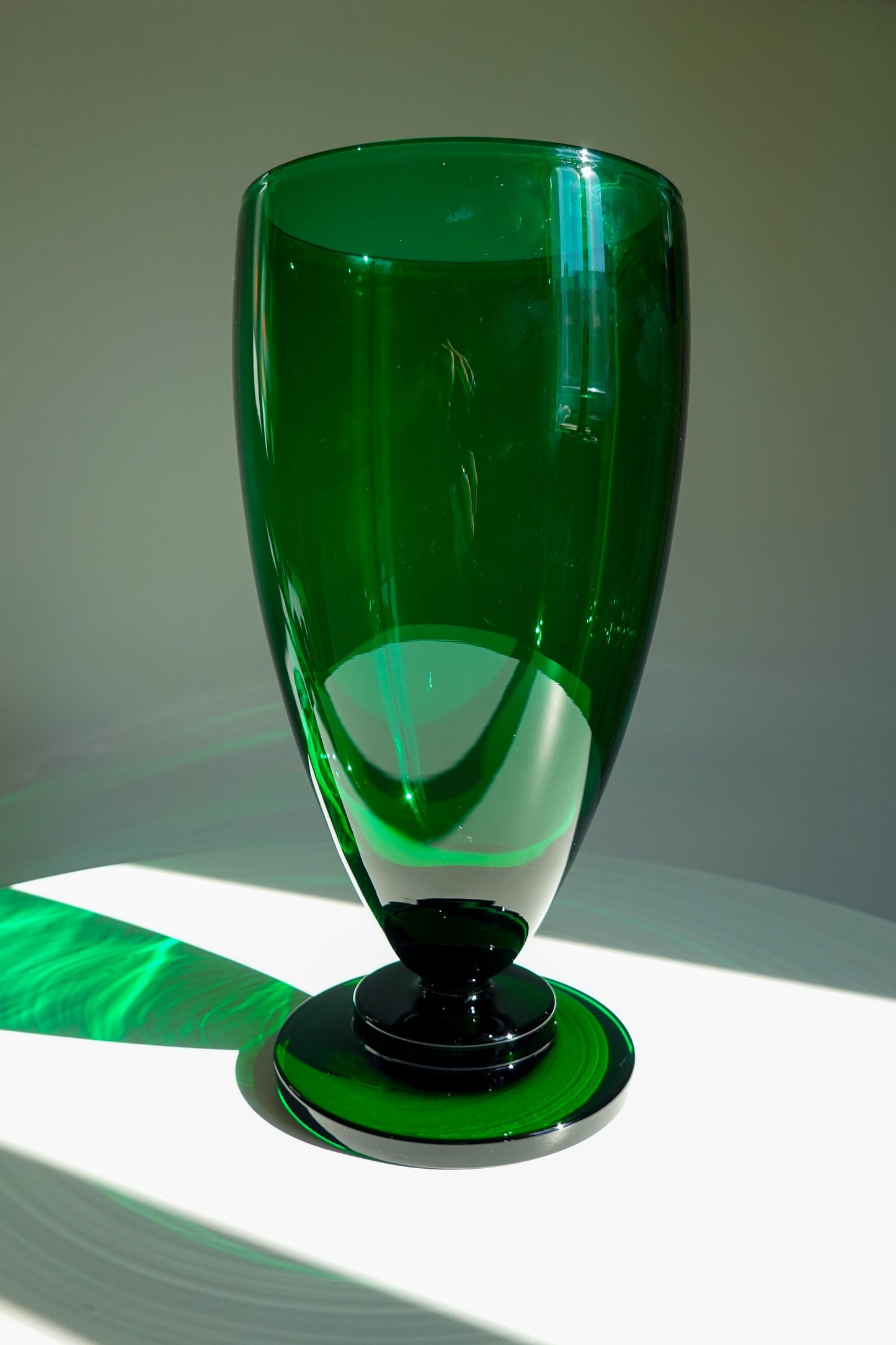 30's - 40's Art Deco Emerald Green Footed Vase - Vintage Large, Heavy Glass Vase - Vintage Pedestal Vase