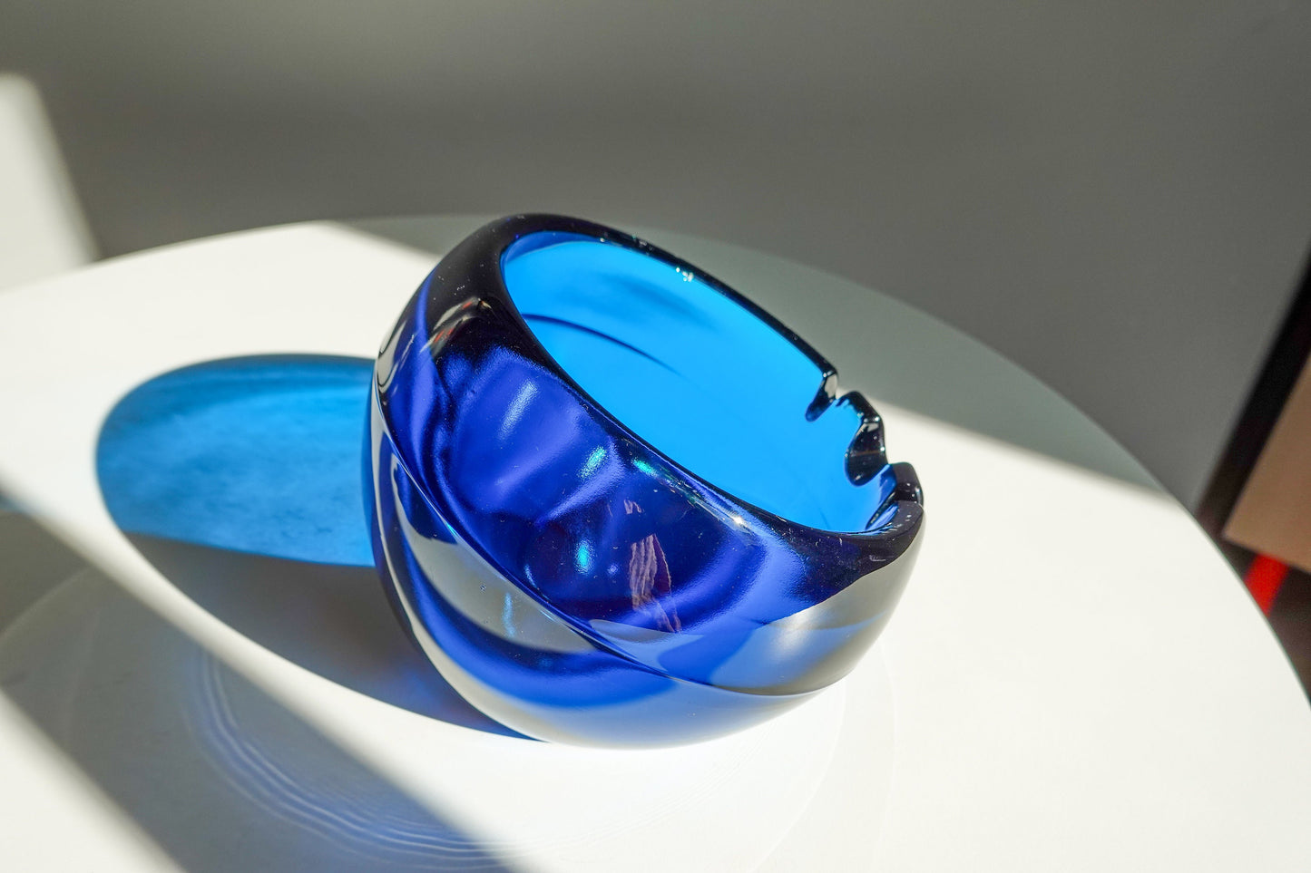 60's Cobalt Optical Glass Ashtray - Orb Ashtray - Space Age Ashtray