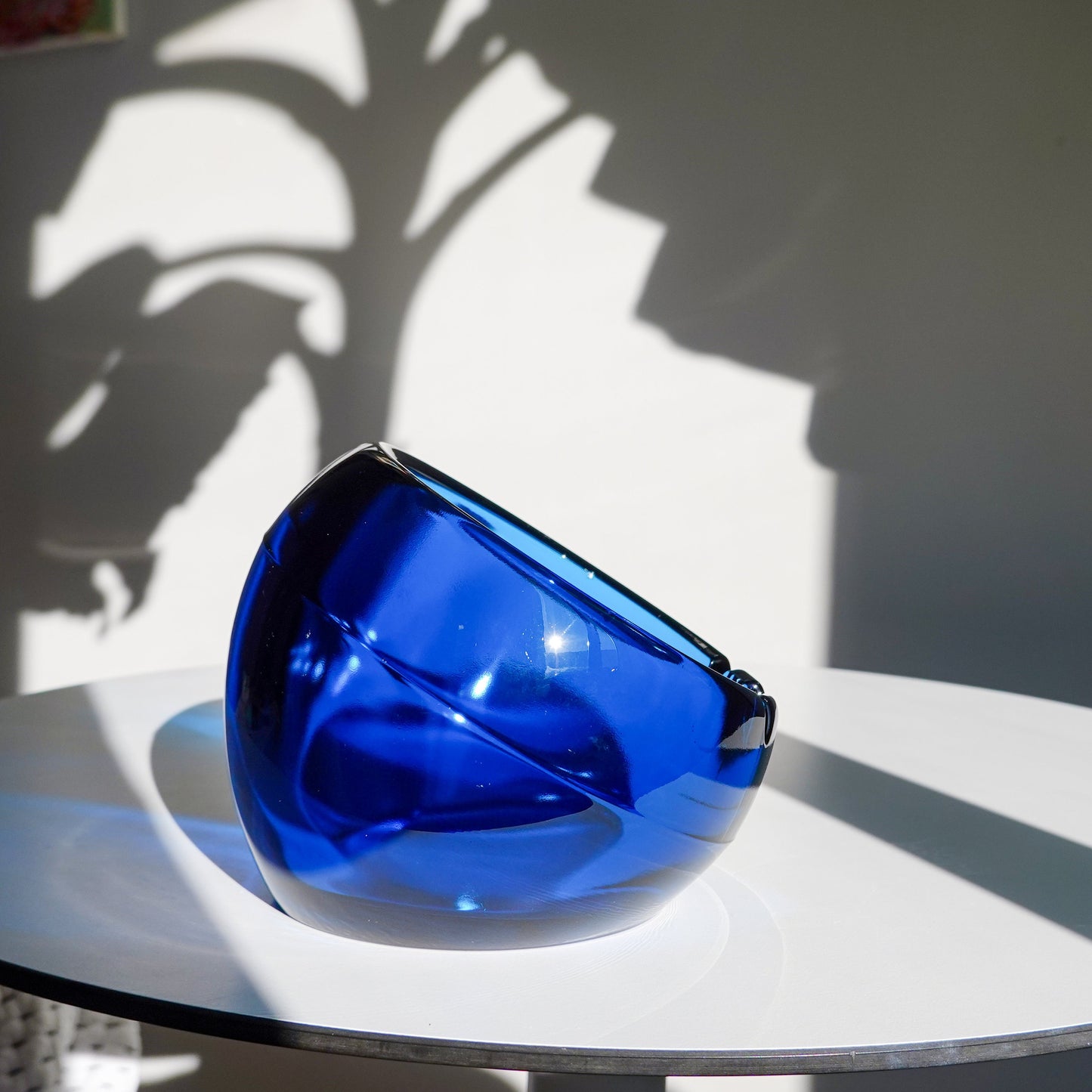 60's Cobalt Optical Glass Ashtray - Orb Ashtray - Space Age Ashtray