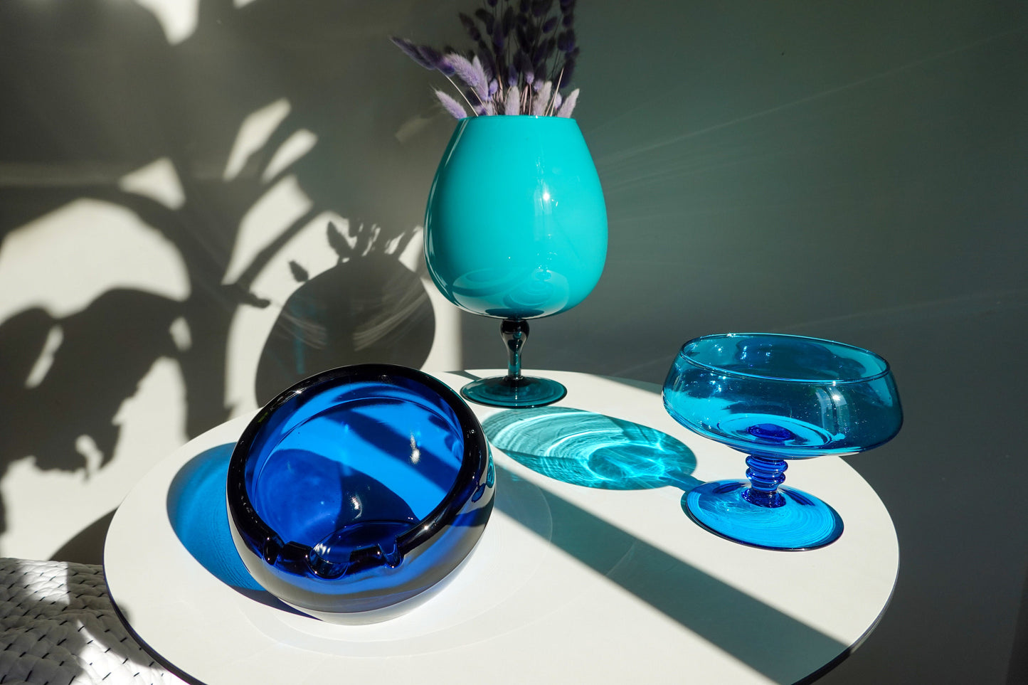60's Cobalt Optical Glass Ashtray - Orb Ashtray - Space Age Ashtray
