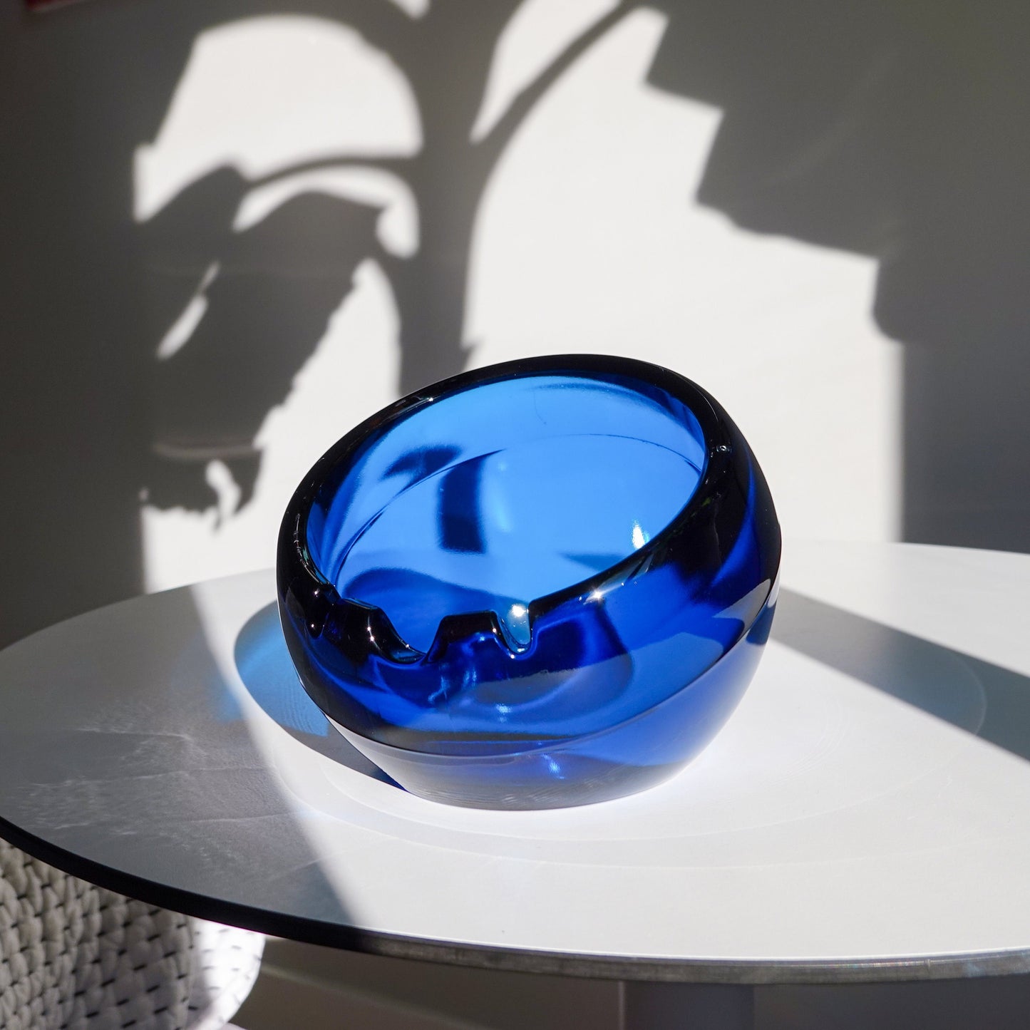 60's Cobalt Optical Glass Ashtray - Orb Ashtray - Space Age Ashtray
