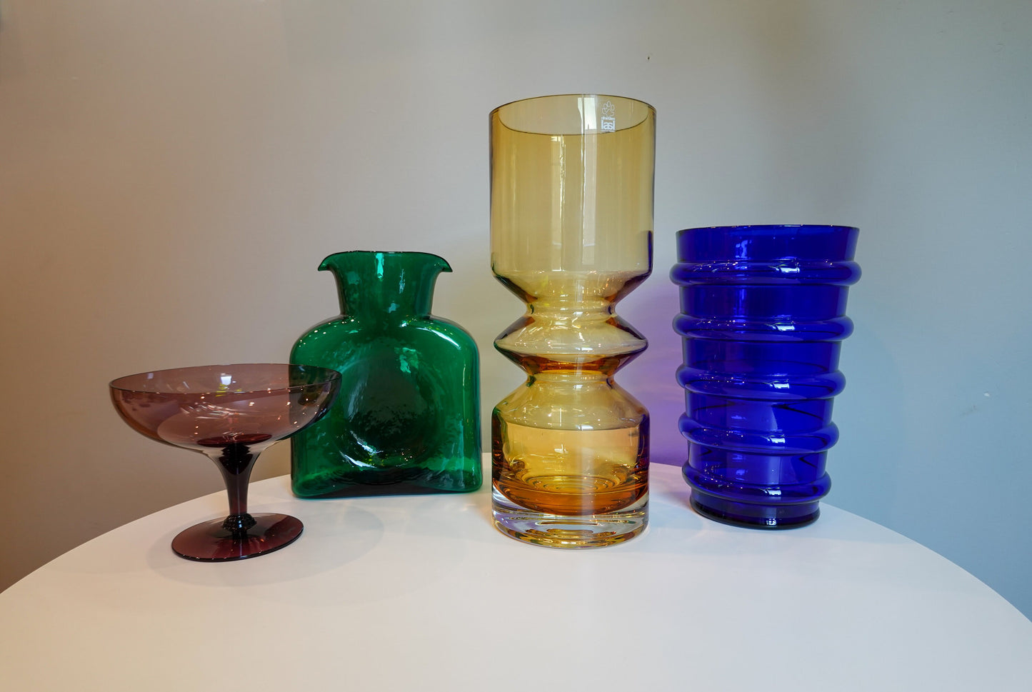 70's Riihimaen Lasi Oy Finland Vase - Hooped Glass Vase - Tall Amber Glass Vase