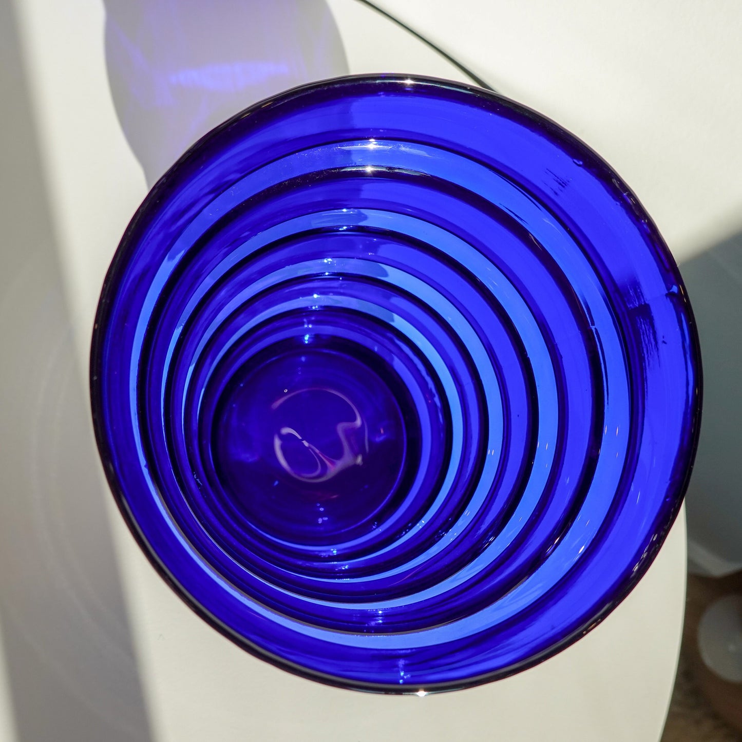Vintage Banded Art Glass Vase - Art Deco Style Vase - Cobalt Blue - Pressed Glass with 5 Banded Rings - Pressed Glass