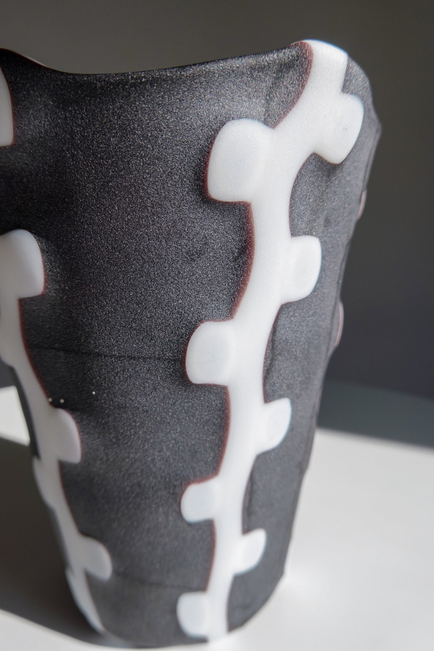Vintage Handmade Squiggle Art Glass Vase - Matte Black and White Vase - Handmade Artisan Vase - High Contrast Pattern Vase