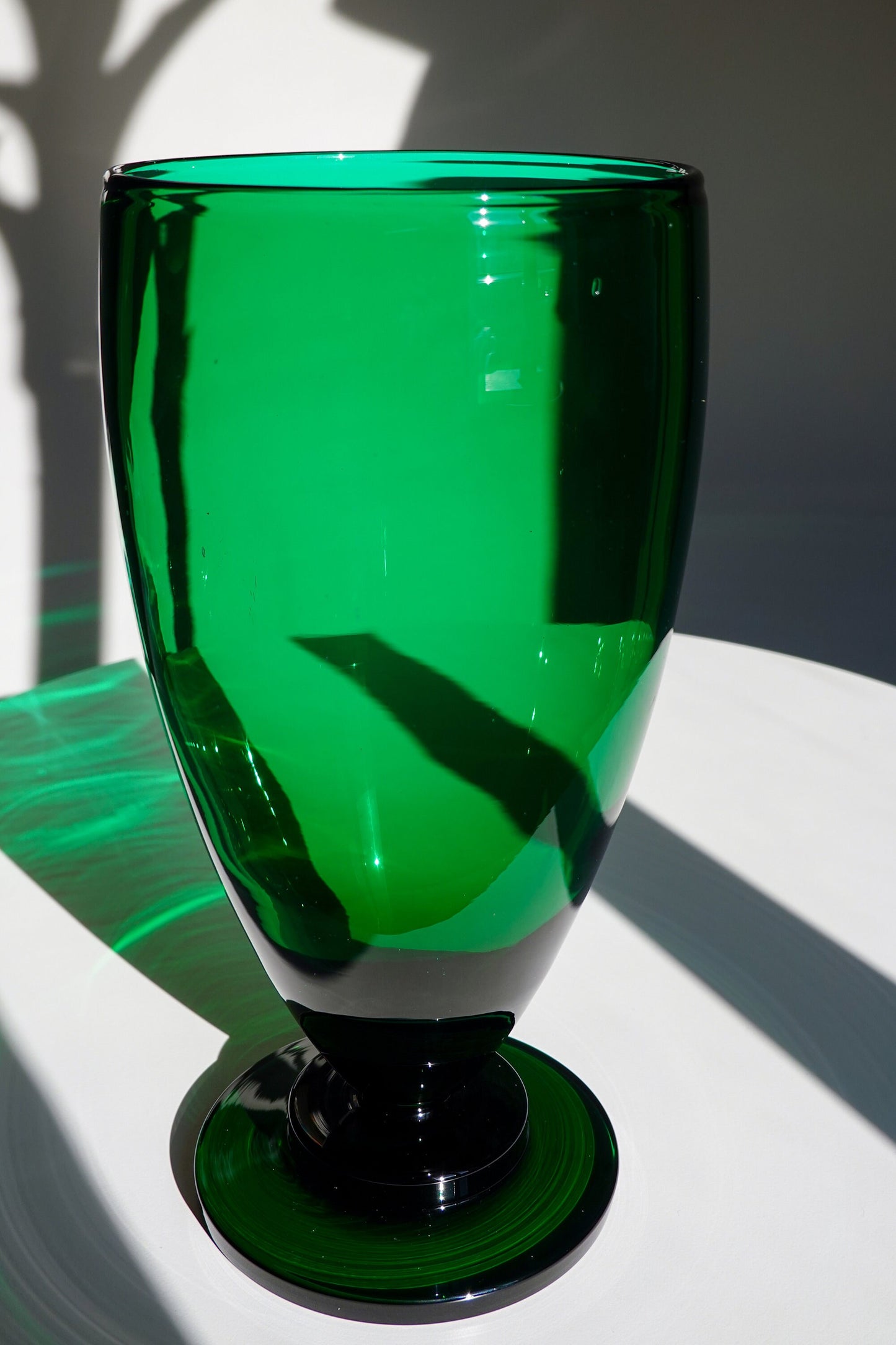 30's - 40's Art Deco Emerald Green Footed Vase - Vintage Large, Heavy Glass Vase - Vintage Pedestal Vase