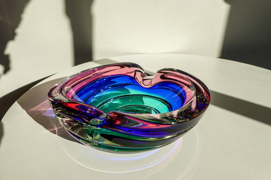 Vintage Murano Glass Ashtray - Elaborate Ashtray - Multicolor Amethyst, Teal and Blue HEAVY Stacked Glass Bowl